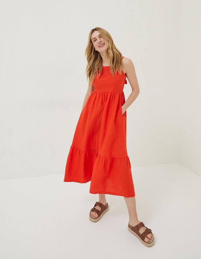 Julien Tie Back Linen Midi Dress
