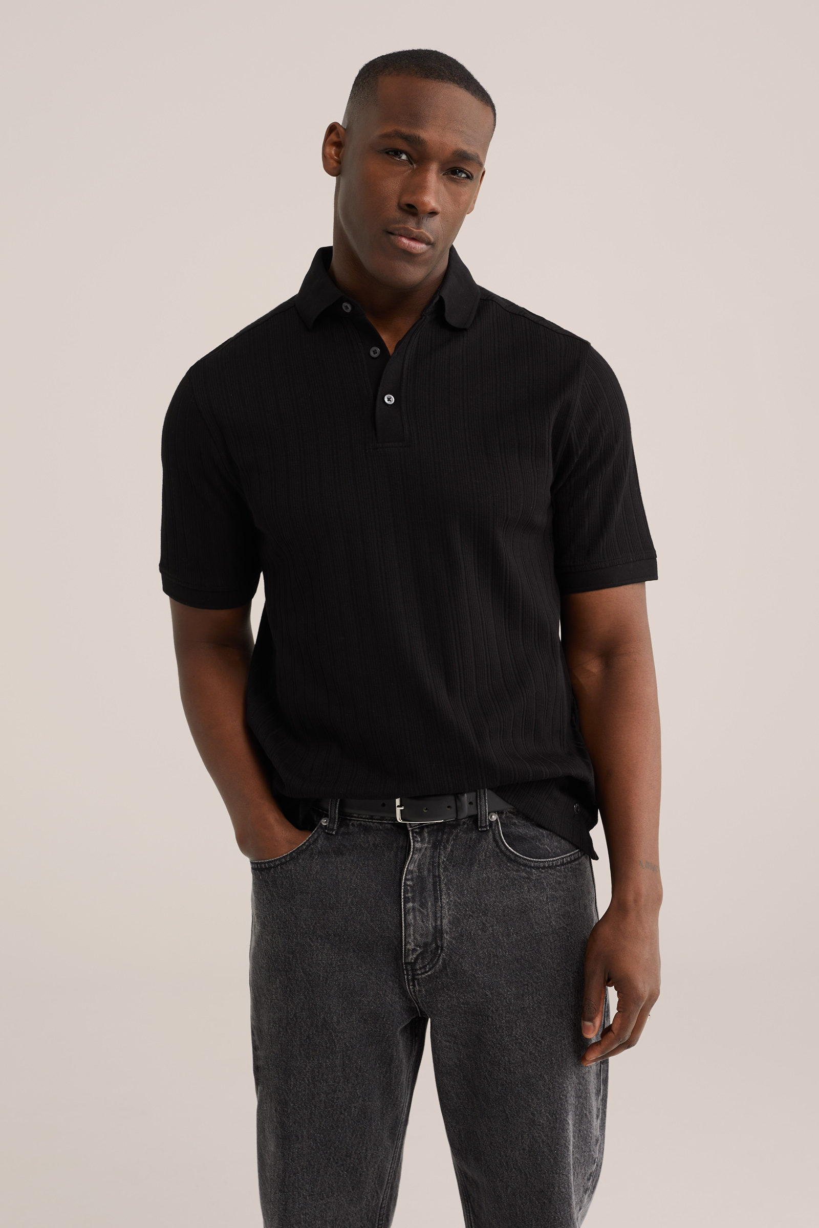 Heren regular fit polo met structuur