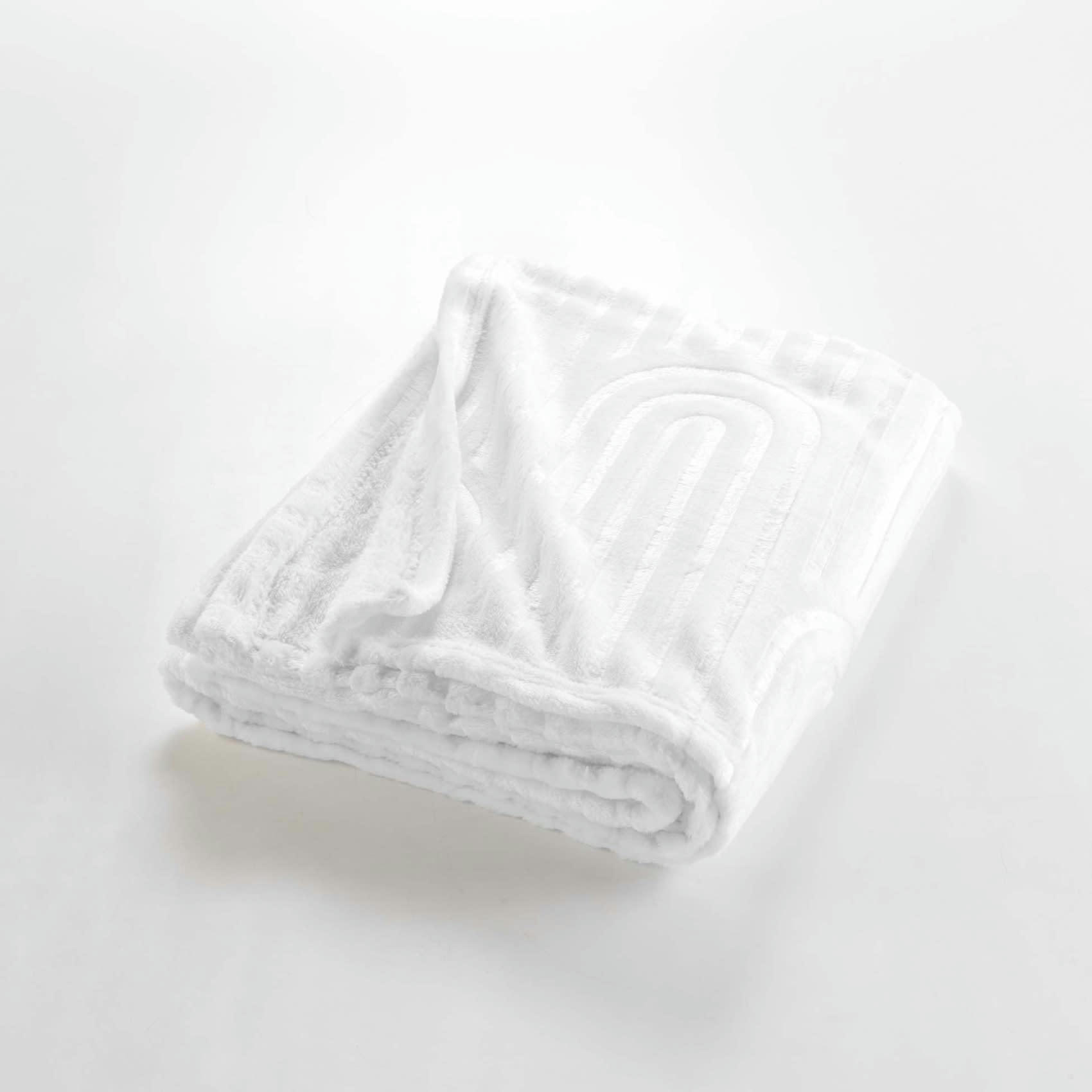 - Plaid en flanelle à relief polyester/flanelle blanc 125x150 cm
