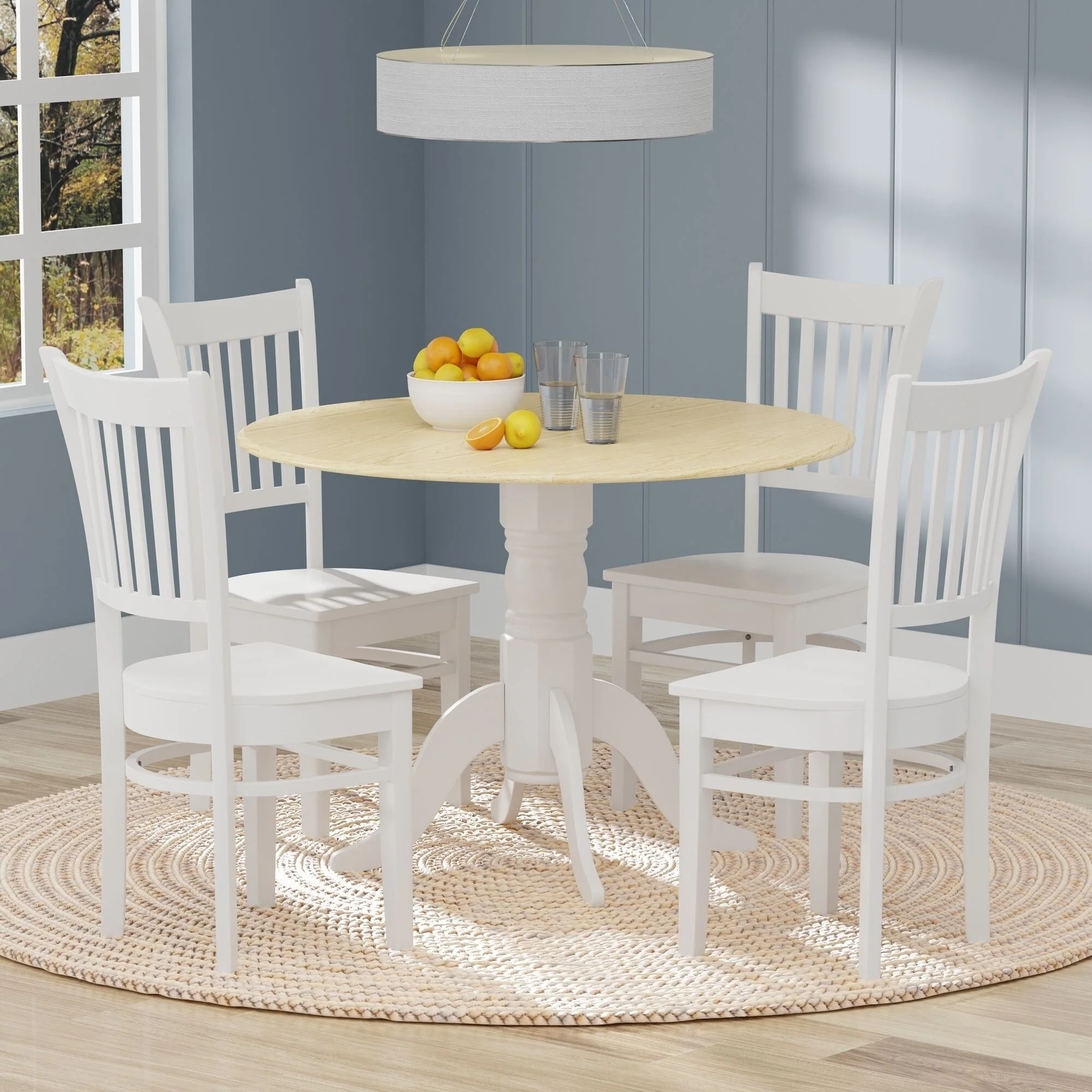 5-Piece Dining Set, 42 Round Drop-Leaf Table and Spindle Chairs