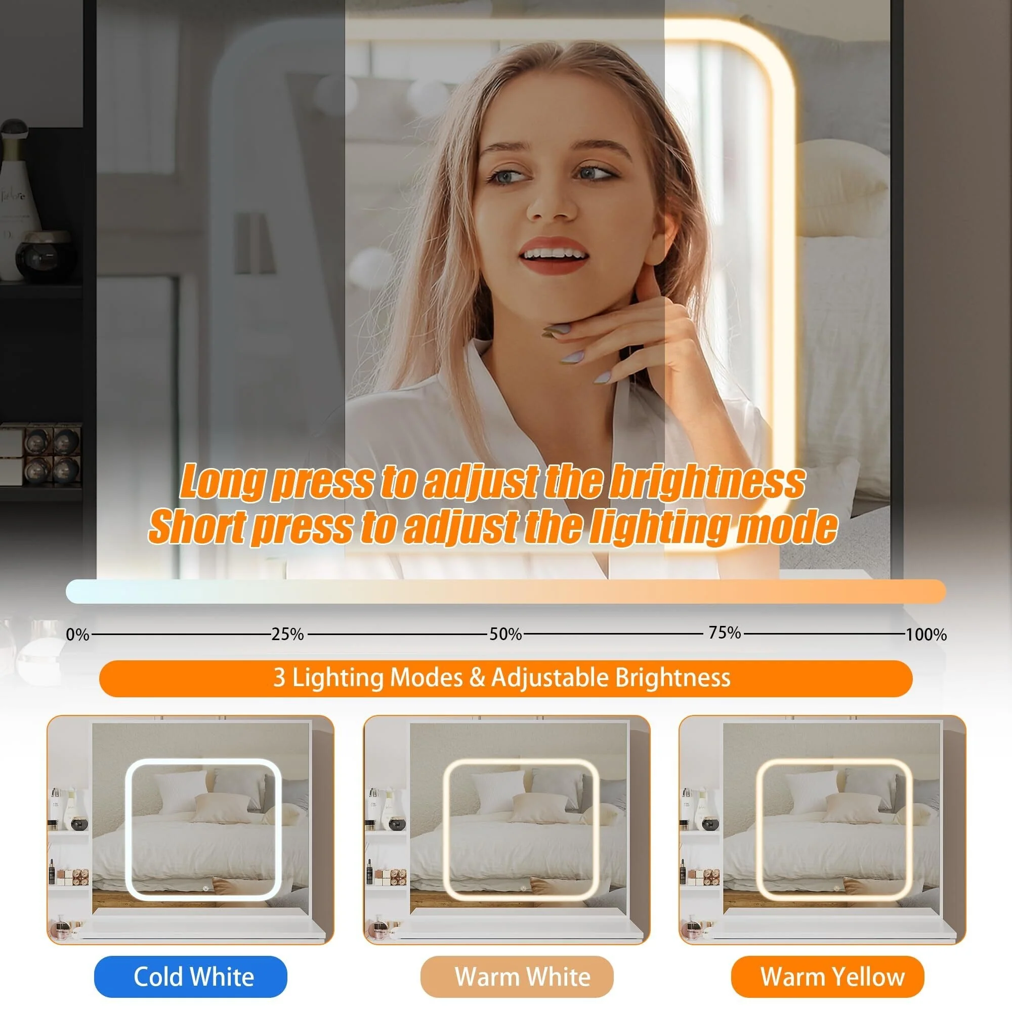 Vanity Desk with Mirror and LED Lights