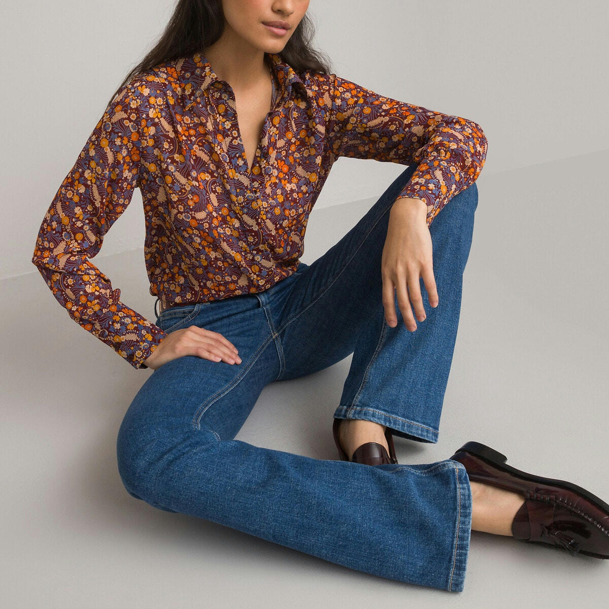 Chemise imprimé floral, manches longues