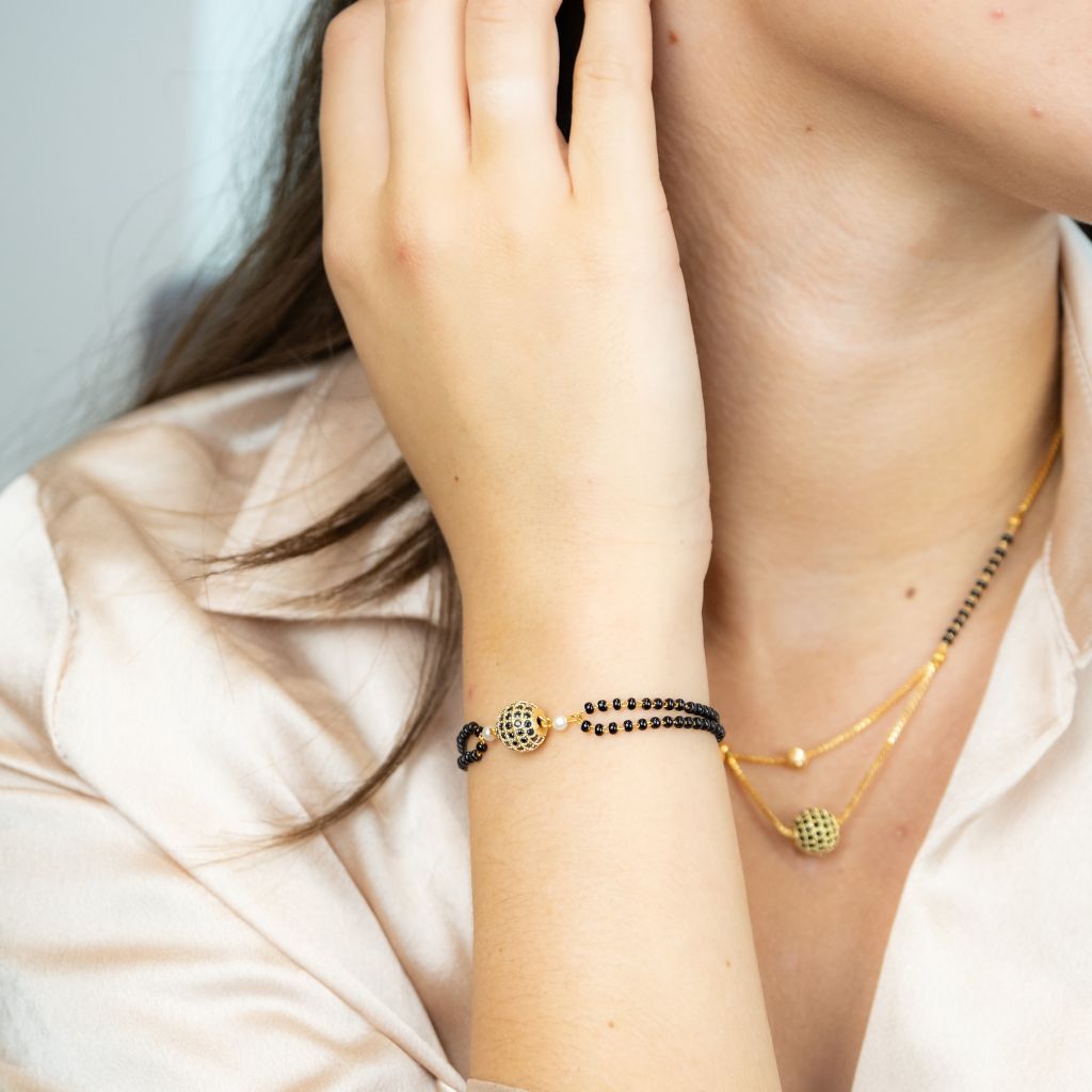 The Colourful Aura Indian Gold Plated Black Bead Everyday Mangalsutra Minimalist Nazaria Bracelet