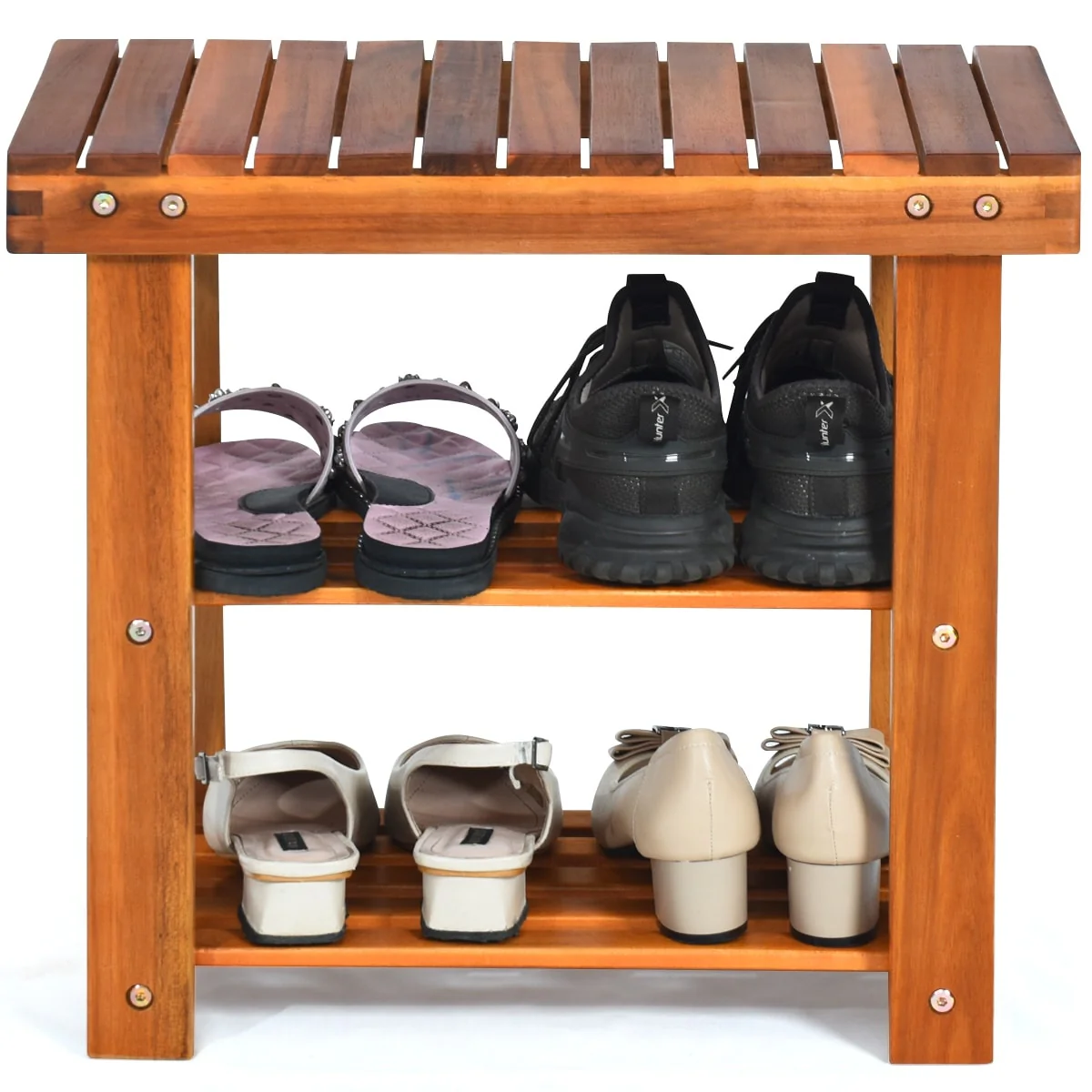 Costway 3-Tier Wood Shoe Rack 19' Shoe Bench Freestanding Boots - 19'' x 11'' x 18''