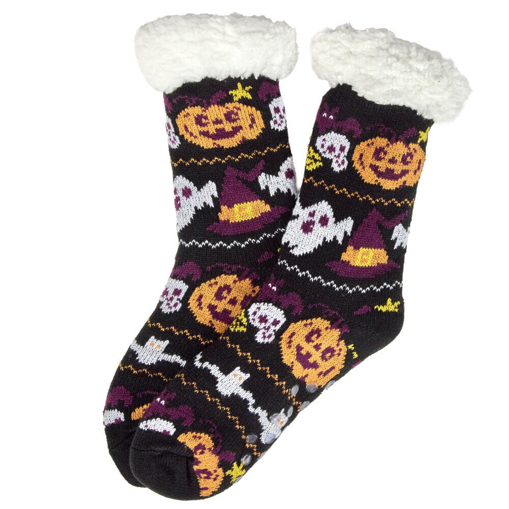 Chaussettes unisexes Halloween polaire noir et orange taille unique (2 modèles)