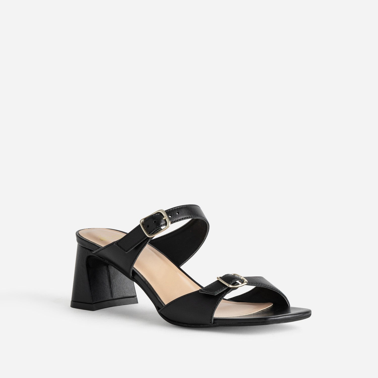 Mule à talon noire cuir double bride