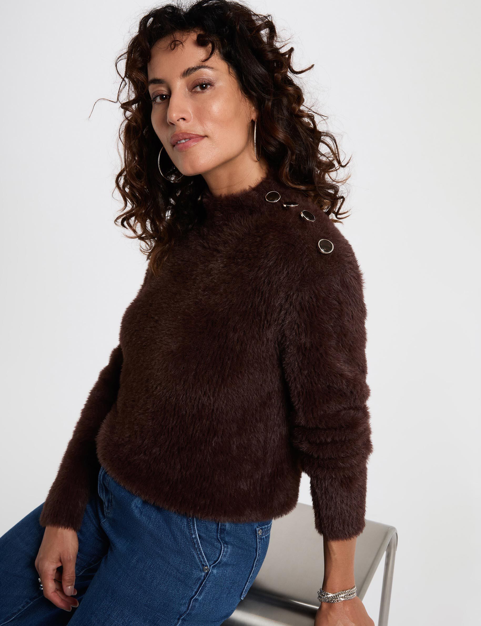 Fitted Cropped Sweater Dark Brown Women