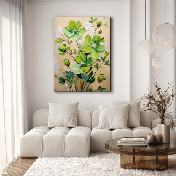 Feeby Obraz na płótnie, Zielony Kwiat Malowany 40x60