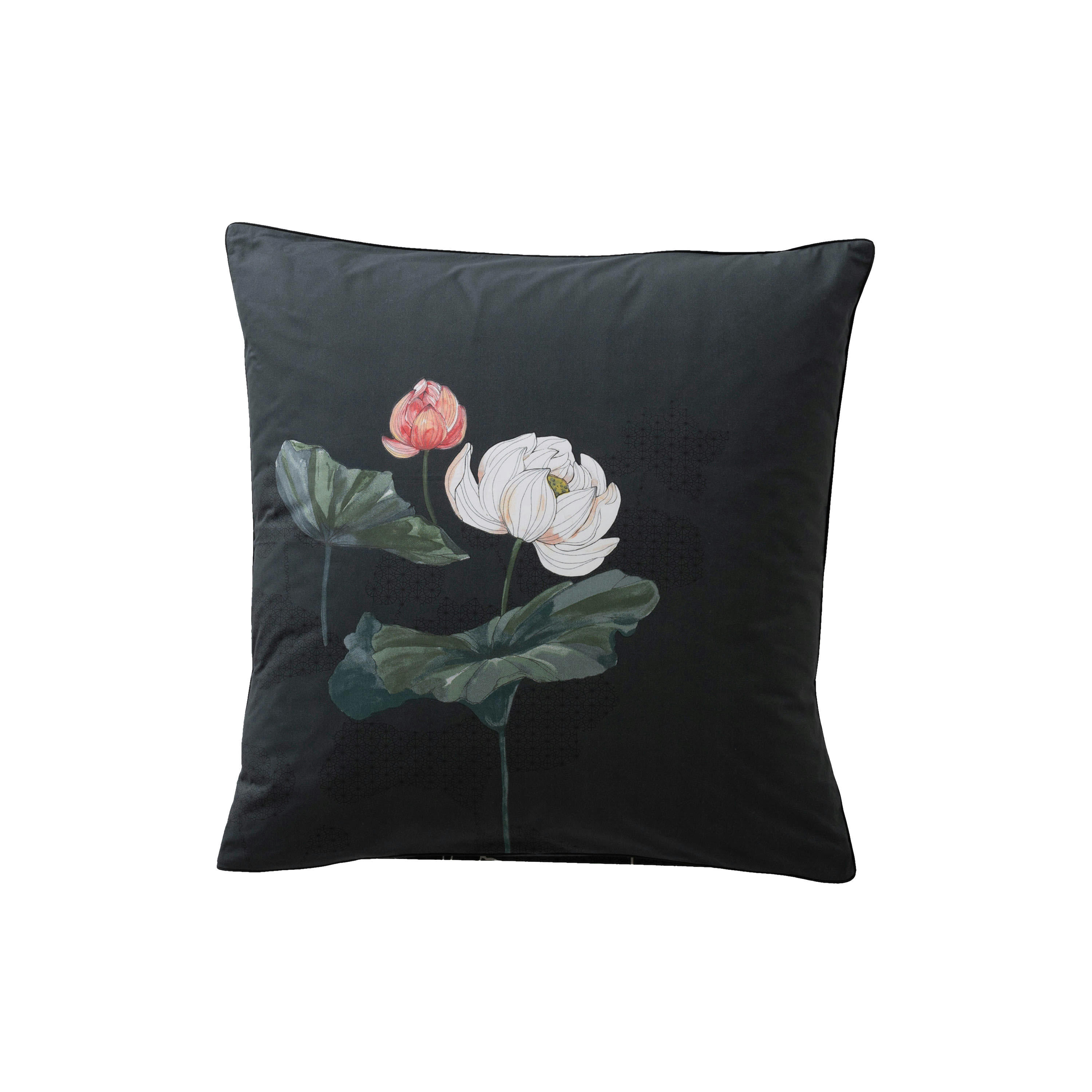 LOTUS - Taie d'oreiller carré imprimé noir 64 x 64 cm