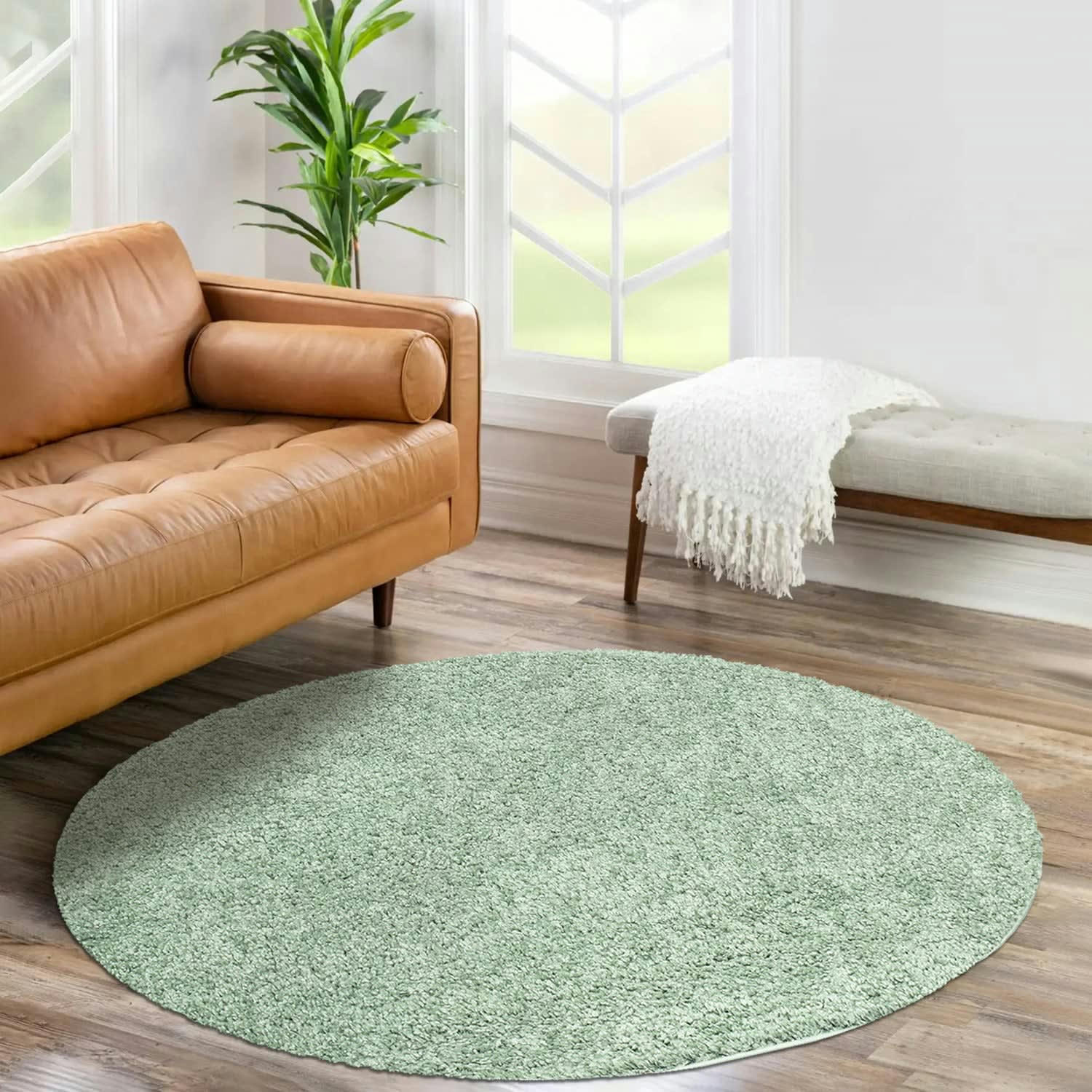 SOFTY - Tapis à poils longs rond SOFTY vert amande 160x160cm