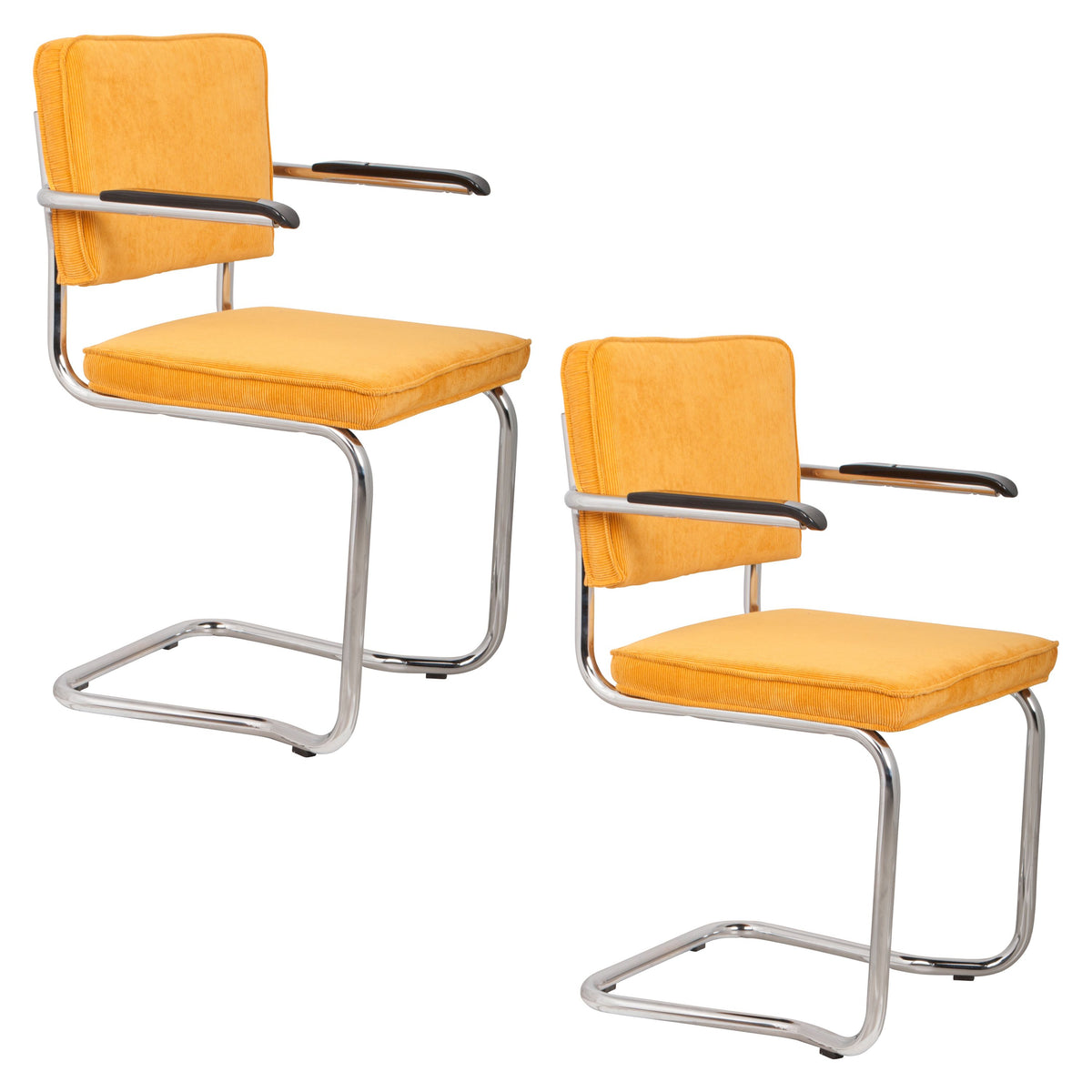 Zuiver Ridge Kink Rib Eetkamerstoelen Armleuning Geel - Set van 2