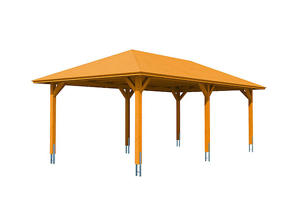Carport SKAN HOLZ Taunus 439x786cm, bois lamellé-collé, traitement coloré chêne clair