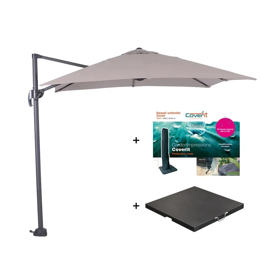 Zweefparasol Hawaii S - met voet en hoes - Zand - 250 x 250 cm