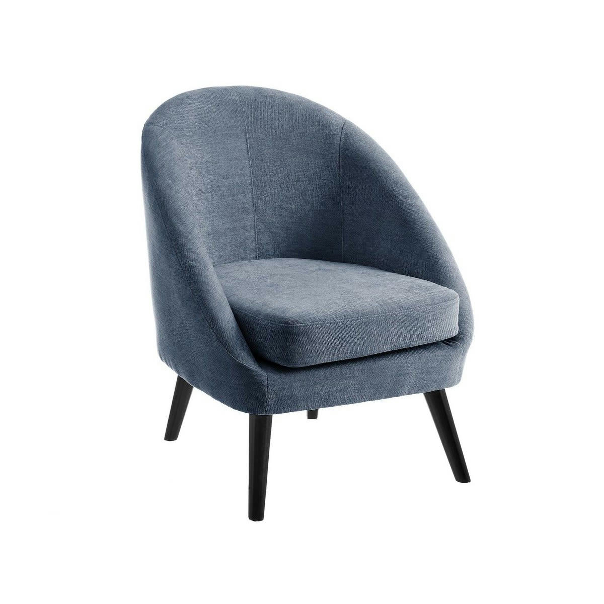 - Fauteuil compact et enveloppant bleu tissu chenille