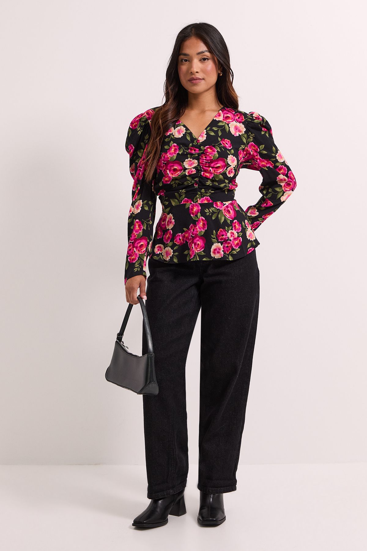Dorothy Perkins Petite Button Detail Printed Peplum Blouse Floral