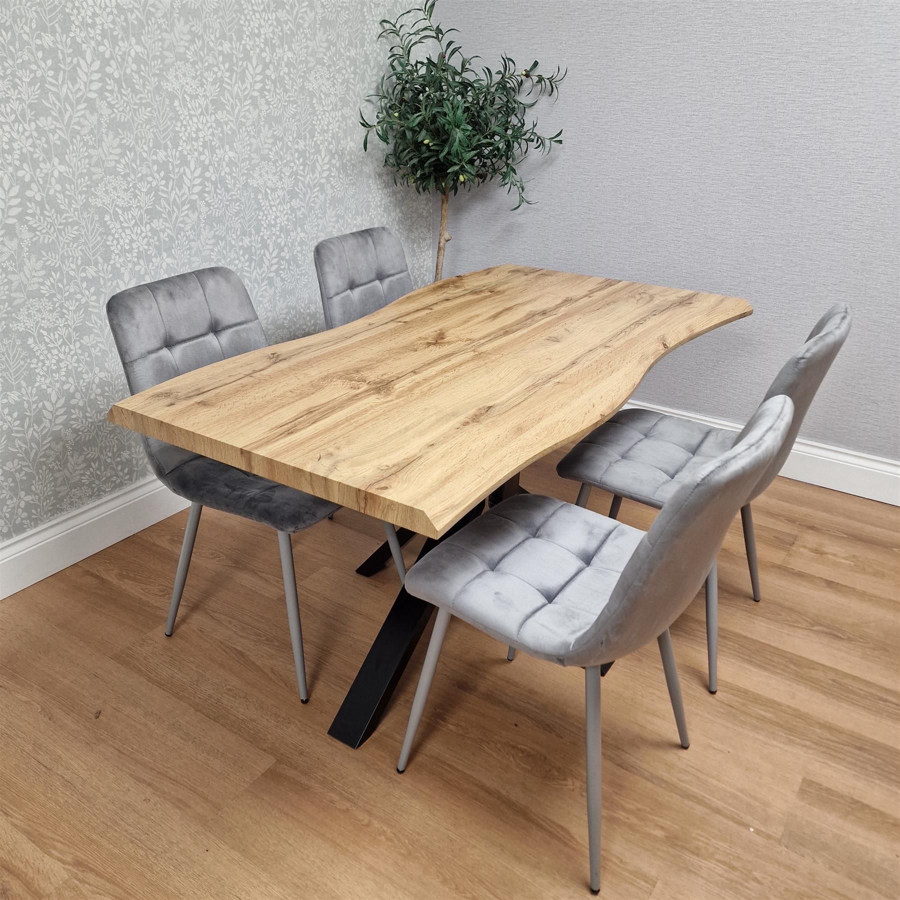 KOSY KOALA Wooden Dining Table with 4 Grey Velvet Chairs, Stylish Dining Room Furniture