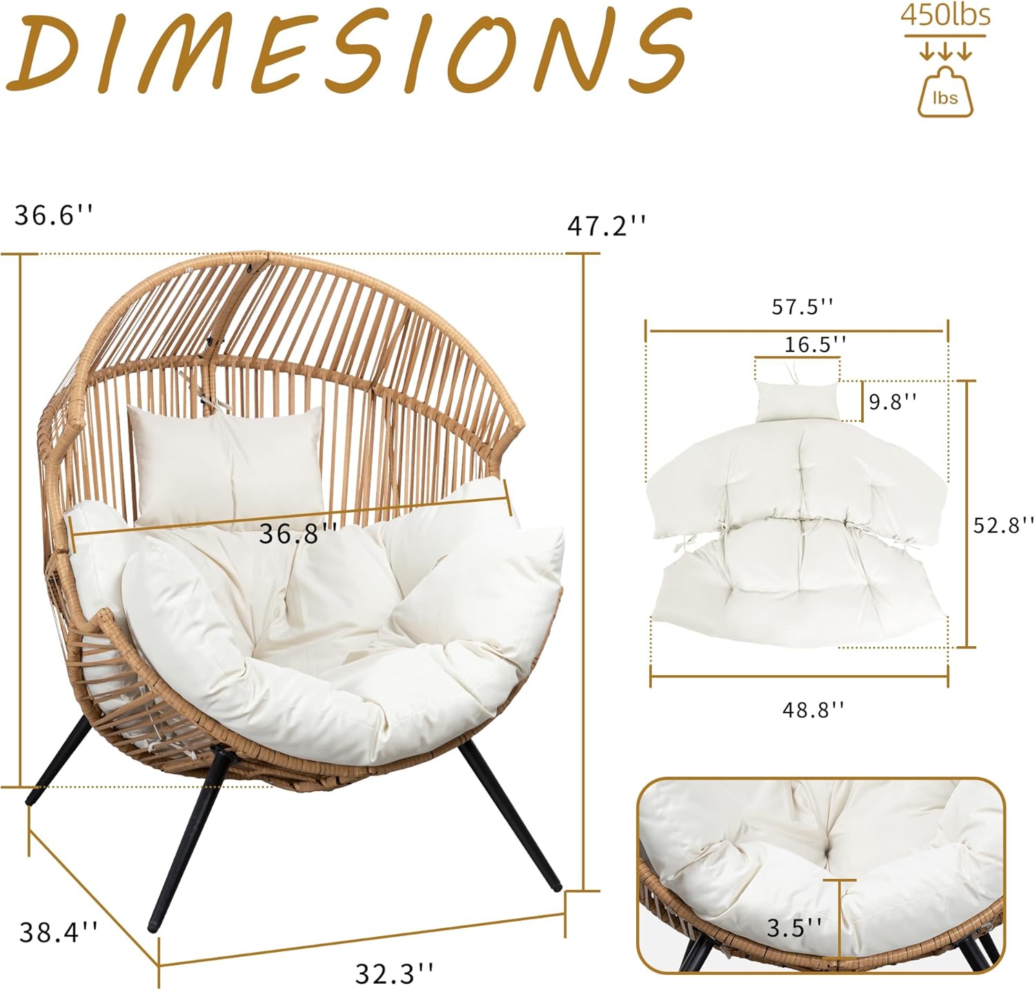 Shintenchi Wicker Egg Chair Outdoor Rattan Patio Chair with Cushion Oversized Patio Lounge Chairs with Cushion Egg Basket Chair  Egg Seat for Indoor Living Room Bedroom Outside Patio Backyard Balcony