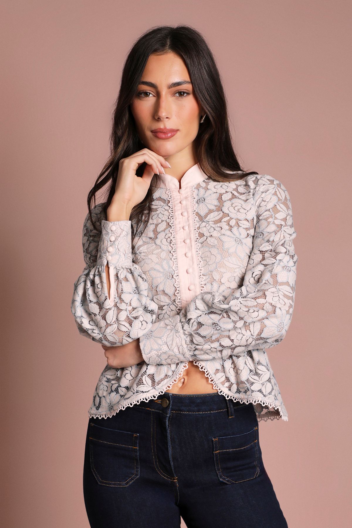 Coast Scallop Trim Lace Long Sleeve Top