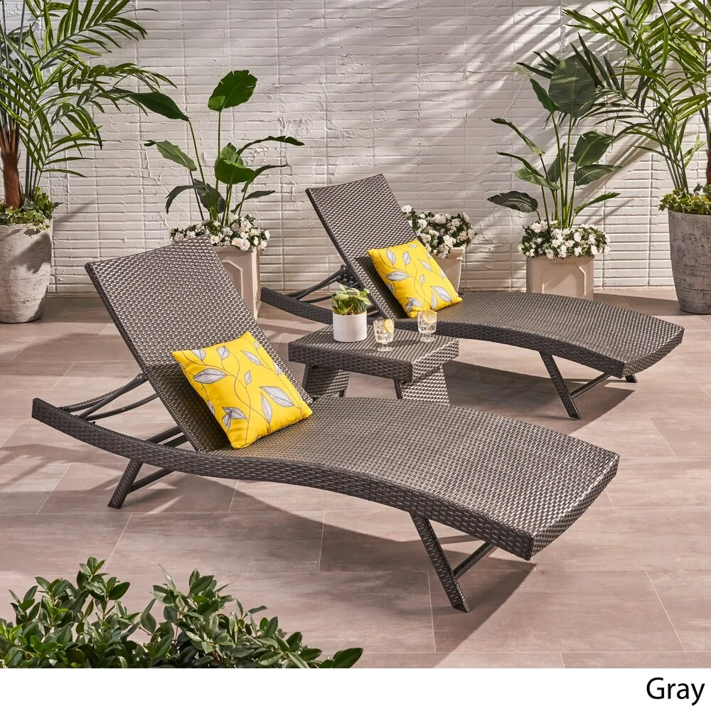 Kauai Outdoor 3 Piece Wicker Chaise Lounge Set by Christopher Knight home