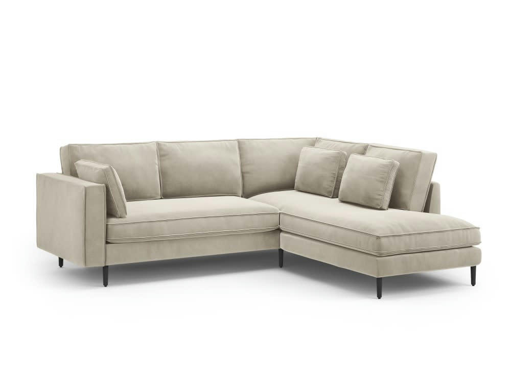 ALEXIS - Canapé d'angle 5 places en velours beige
