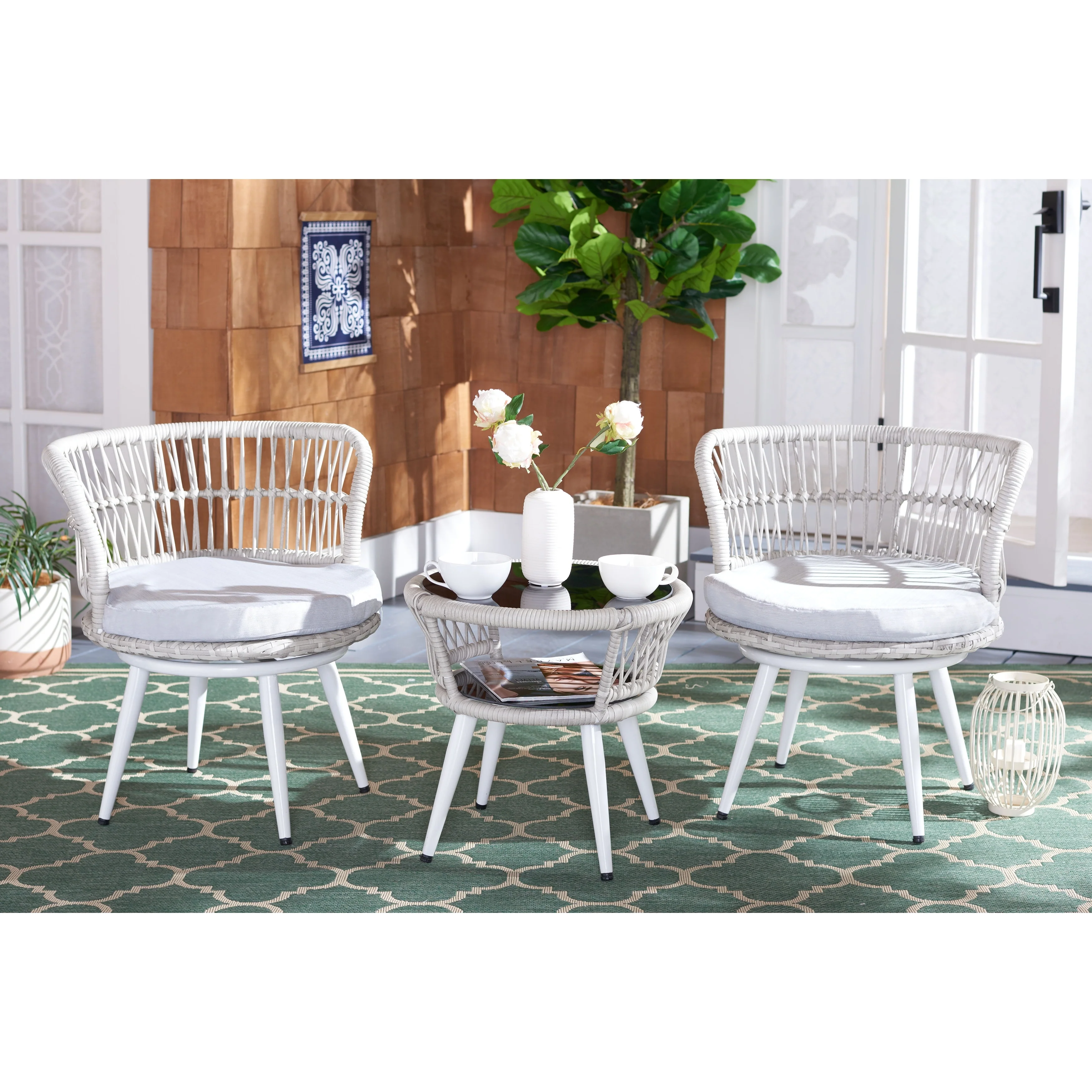 SAFAVIEH Outdoor Gertraute 3-Piece Lounge Set - 20Wx20Dx19H