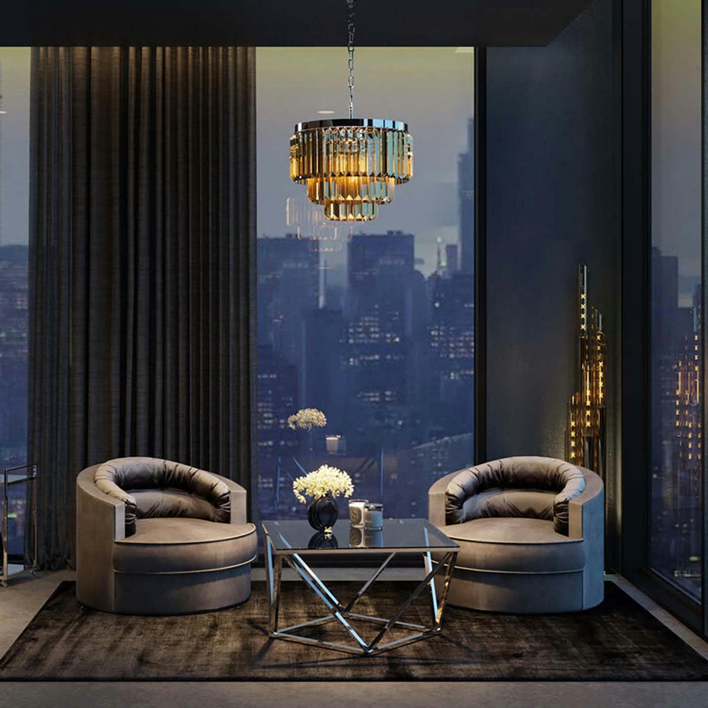 CRISTALLO - Table basse en verre et acier argenté