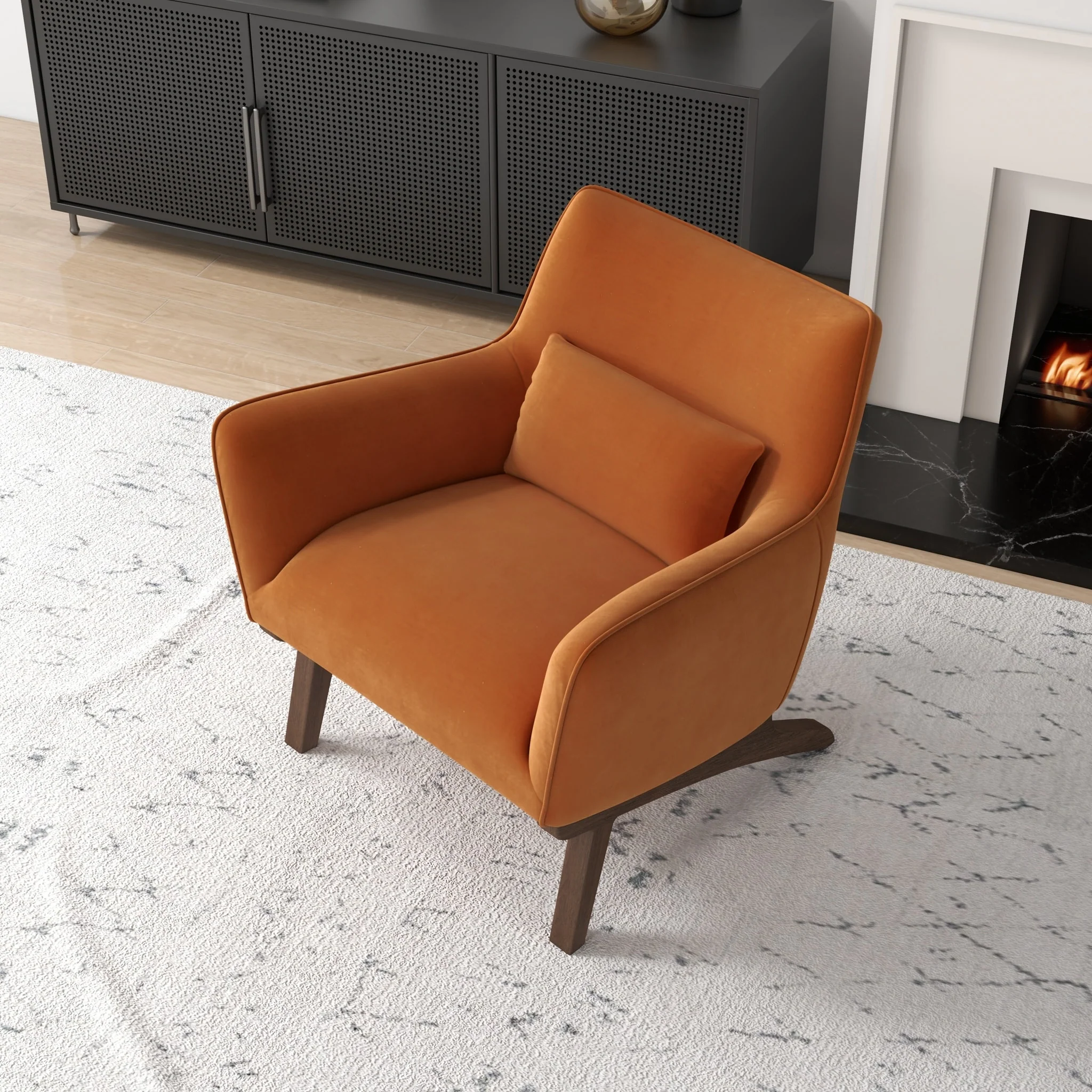 Clarissa Mid Century Tight Back Velvet Upholstered Armchair in Orange