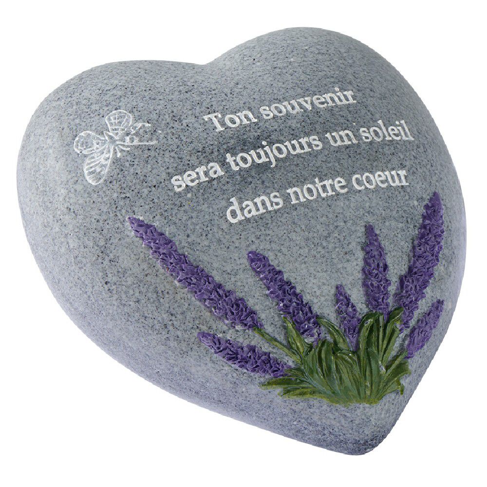 Pierre en résine grise en forme de coeur avec message