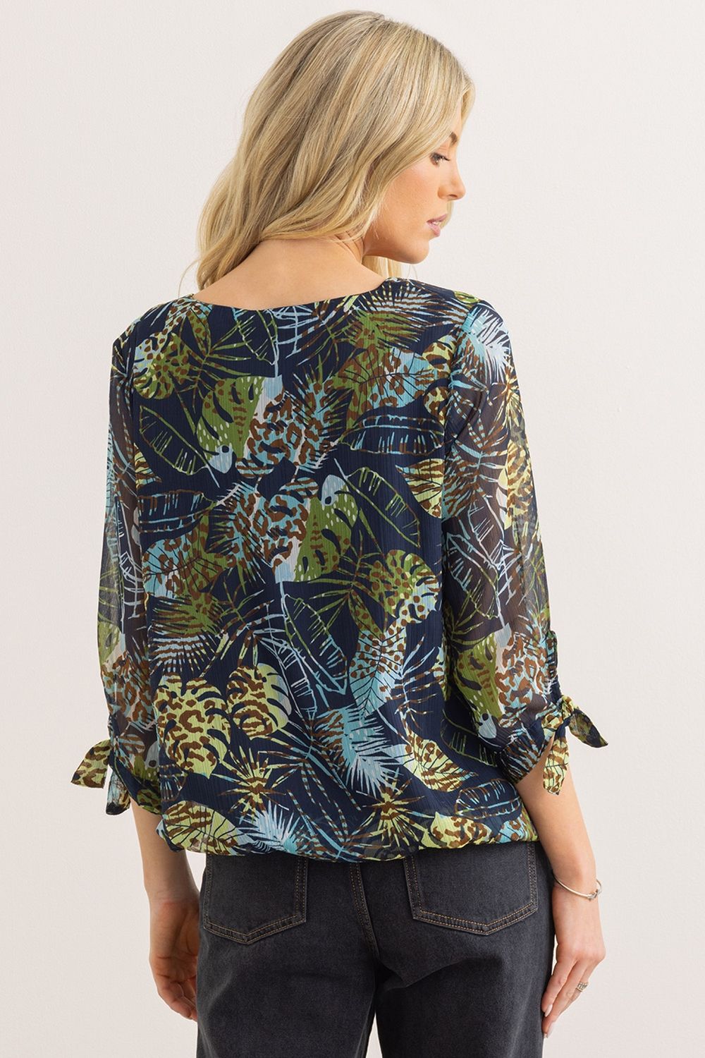Klass. Leaf Printed Tie Sleeve Top