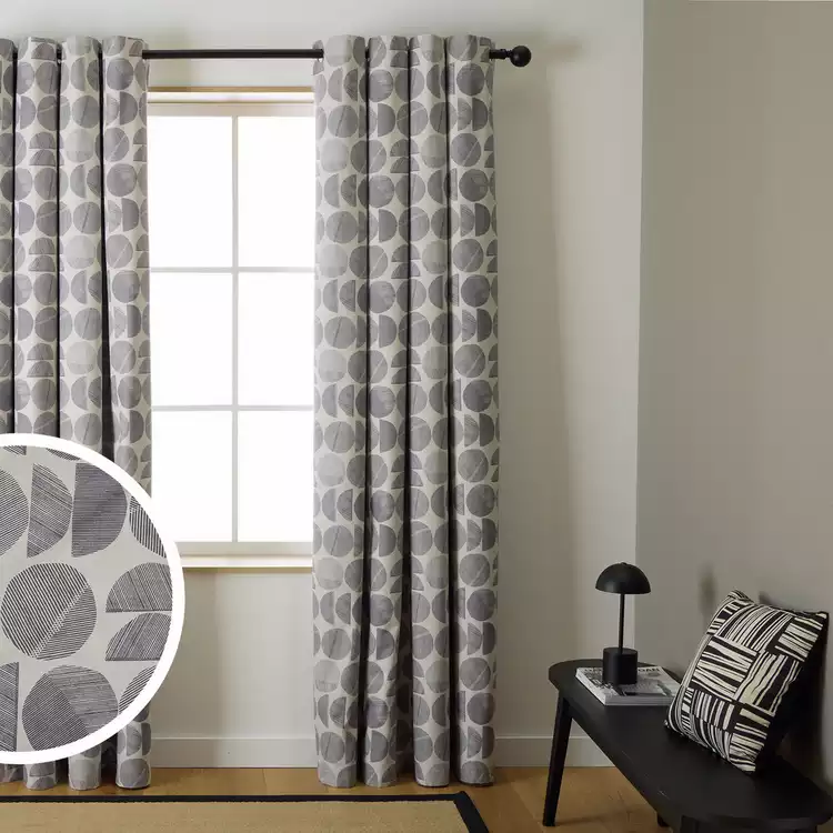 Habitat Geometric Blackout Eyelet Curtains - Grey -117x137cm