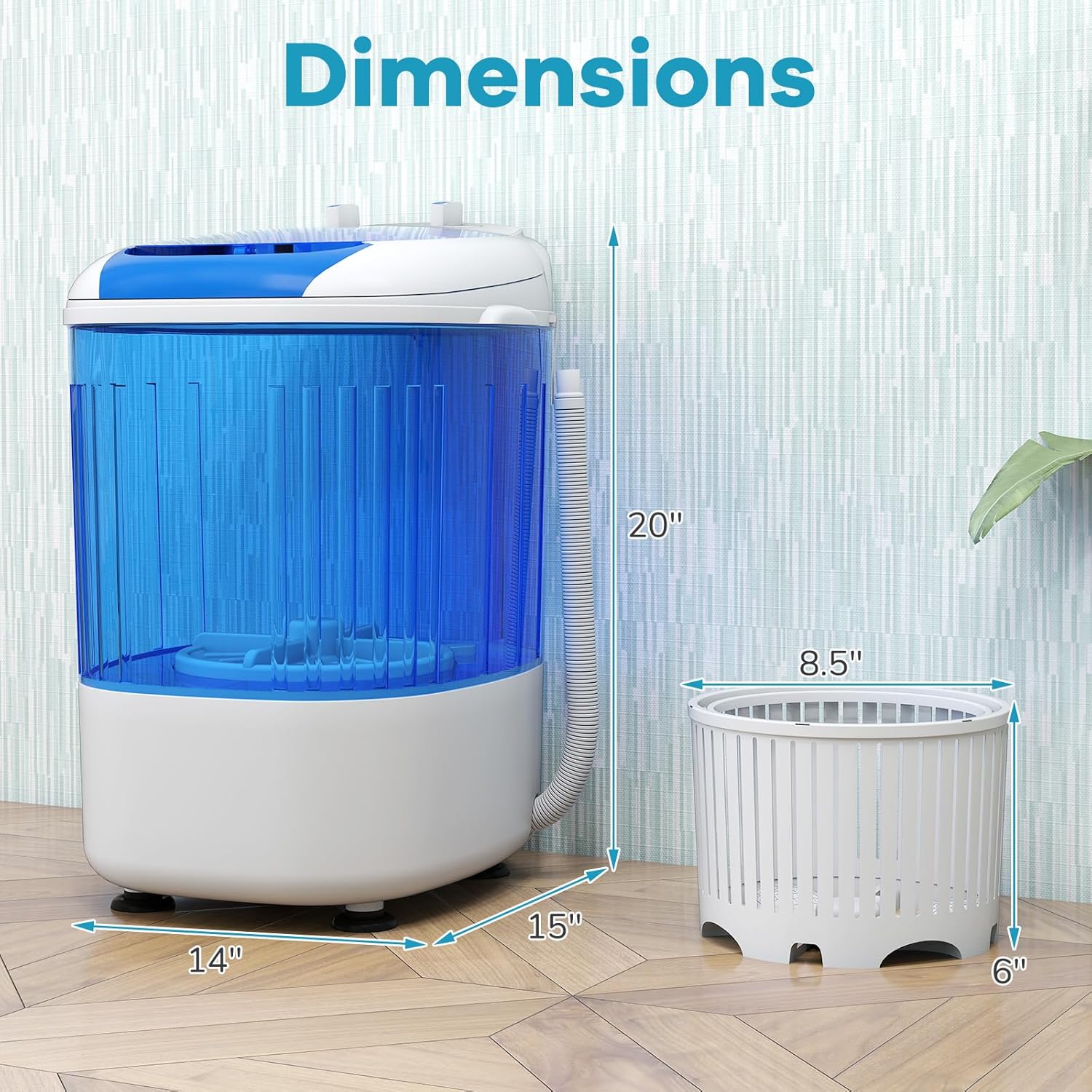 Giantex Portable Mini Washing Machine, 5.5 lbs Capacity Small Compact Laundry Washer with Spin Tub & Drain Hose, Semi-automatic Washer Machine for Apartment Dorms RV Home (Blue)