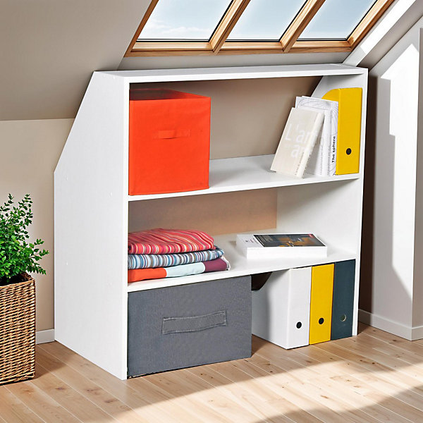 Meuble de rangement sous pente ALIX, H. 100 x L. 100 x P. 50 cm, Blanc