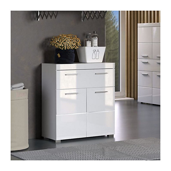 Meuble bas de salle de bain Amanda - Blanc - 2 portes   1 tiroir - L73 x P31 x H79 cm - TRENDTEAM