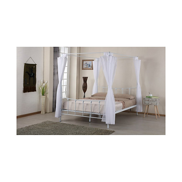 Lit baldaquin AMORE140x200 cmMétal blanc avec voilage inclusElégance et romantisme