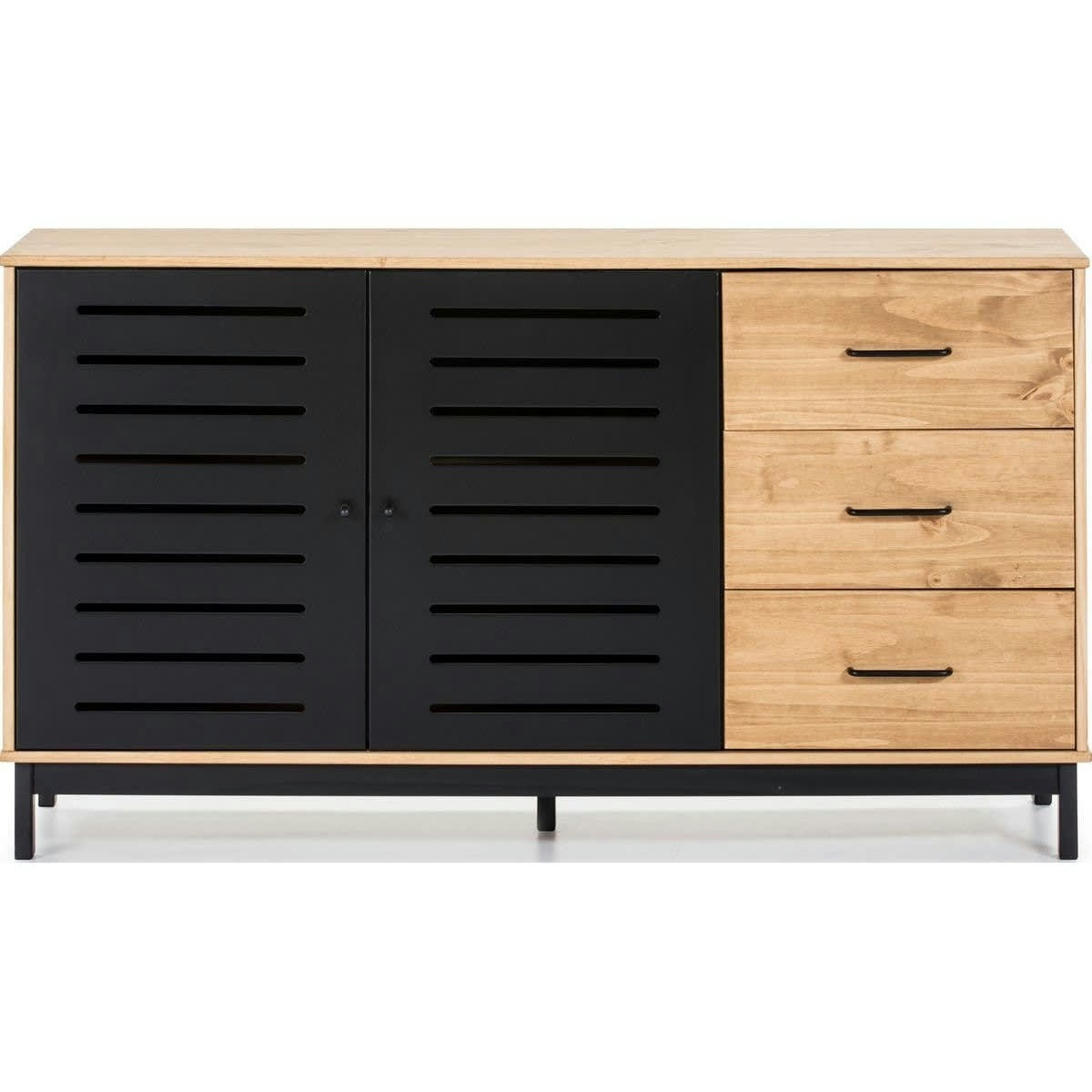 ROSA - Buffet 2 portes 3 tiroirs effet bois / noir 141 cm