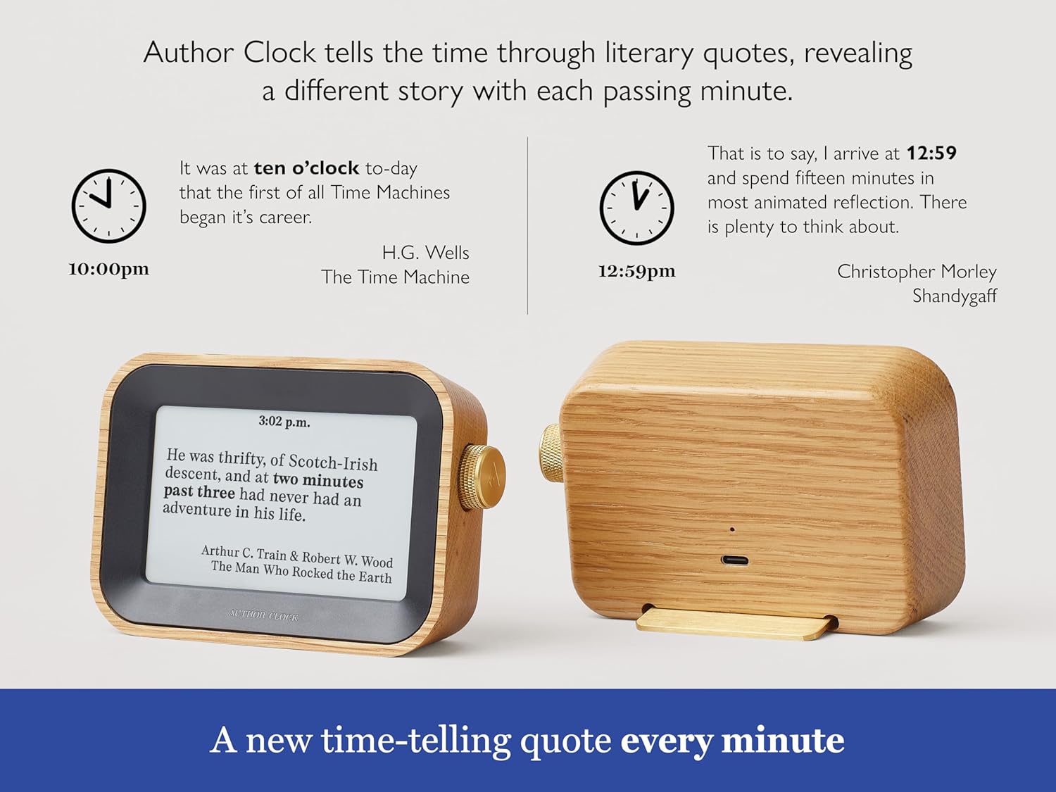 Author Clock – Literary Clock That Tells Time Using Book Quotes | Unique Gift for Book Lovers | New Quote Every Minute | Small | Vol 1