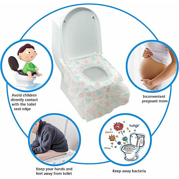 24 Pcs Siège de Toilette Jetable, Taille 65x60 cmPortable Housses de Siège de Toilettes,Emballés Individuellement