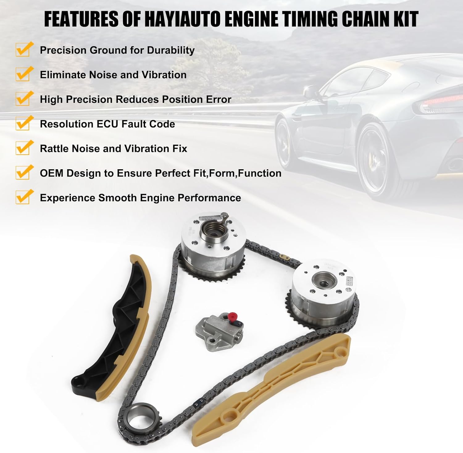 24321-2B620 Timing Chain Kit w/VVT Sprocket Fits for Hyundai Accent Elantra Kona Sonata Tucson Optima, for Kia Rio Forte5 Soul Optima G4FJ G4FD 243502B600 243702B610 1.6L Timing Chain Kit