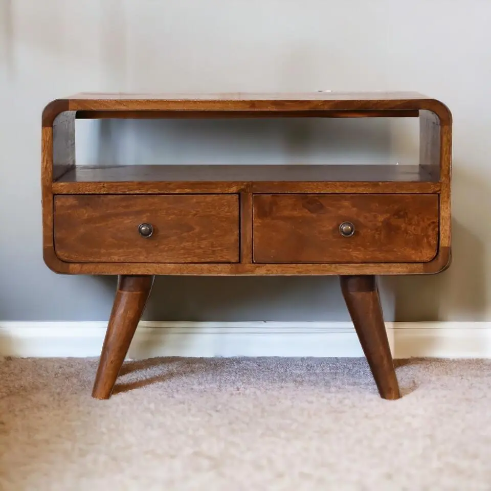 Artisan Furniture Solid hout Kastanje Gebogen TV meubel