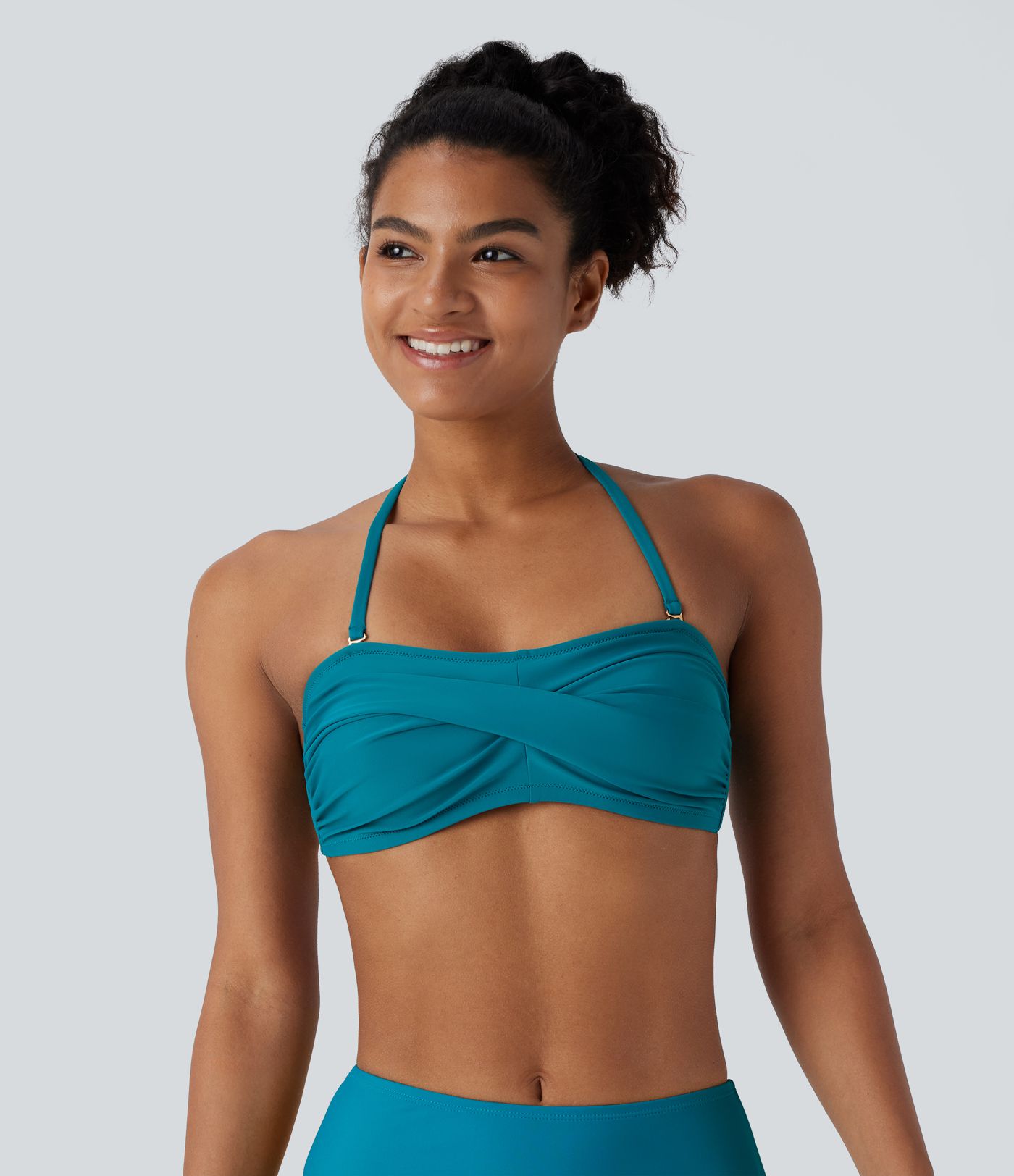 Haut de maillot de bain bikini dos nu à bretelles amovibles et ajustables avec col licou