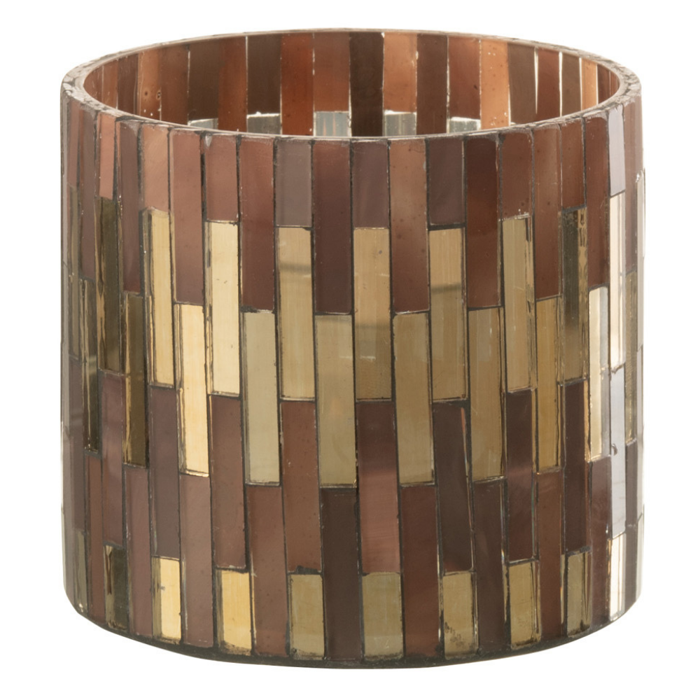 J-Line windlicht Chic - glas - bruin/goud - small - 2 stuks