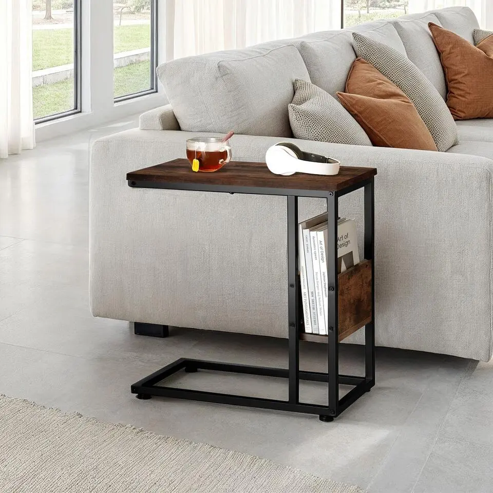 tectake Bijzettafel Wigan 55x36,5x60cm, Industrieel Hout Donker, Rustiek