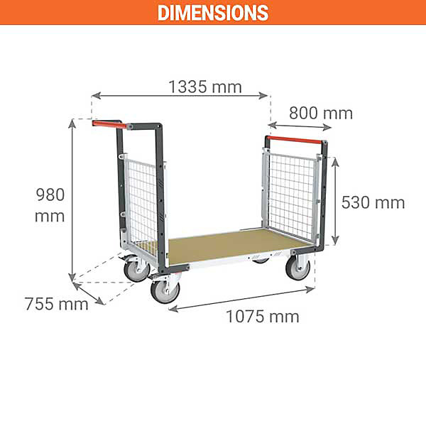 Chariot modulaire grillagé 2 côtés - Plateau 1075x755mm - Charge 500kg - 806724642