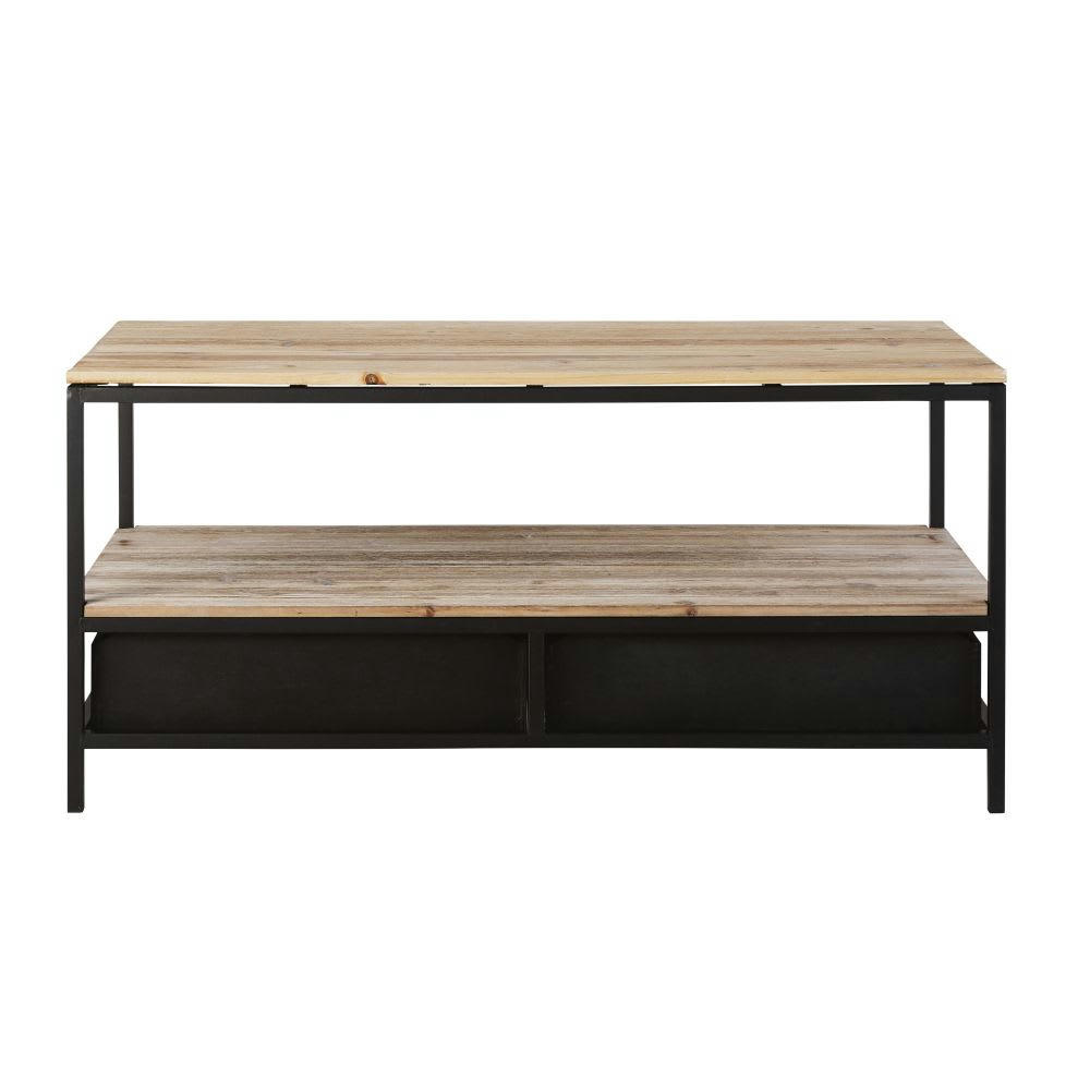 Long Island - Meuble TV industriel en bois de sapin massif et métal