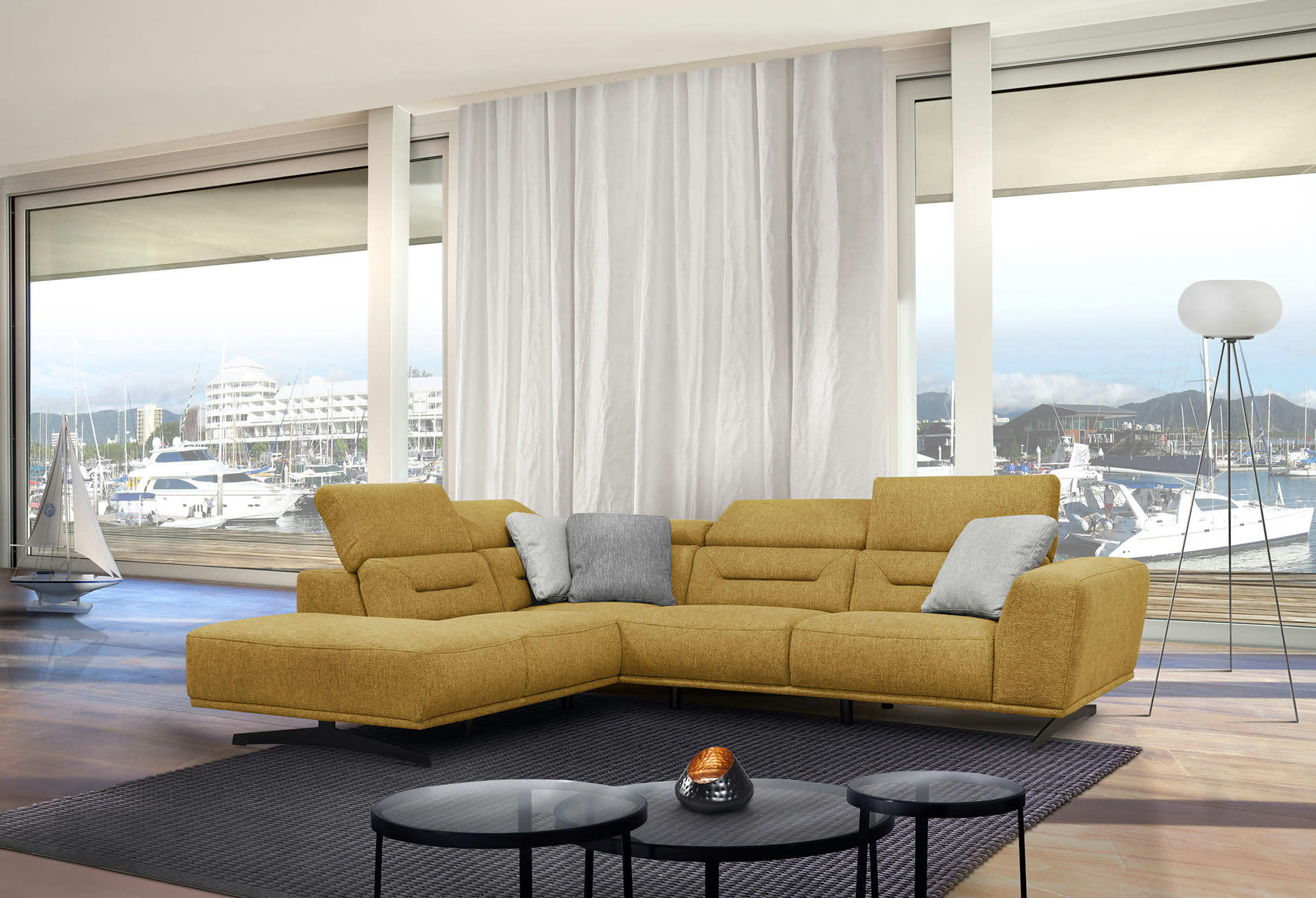 LUCANO - Canapé d'angle gauche 5 places tissu orange