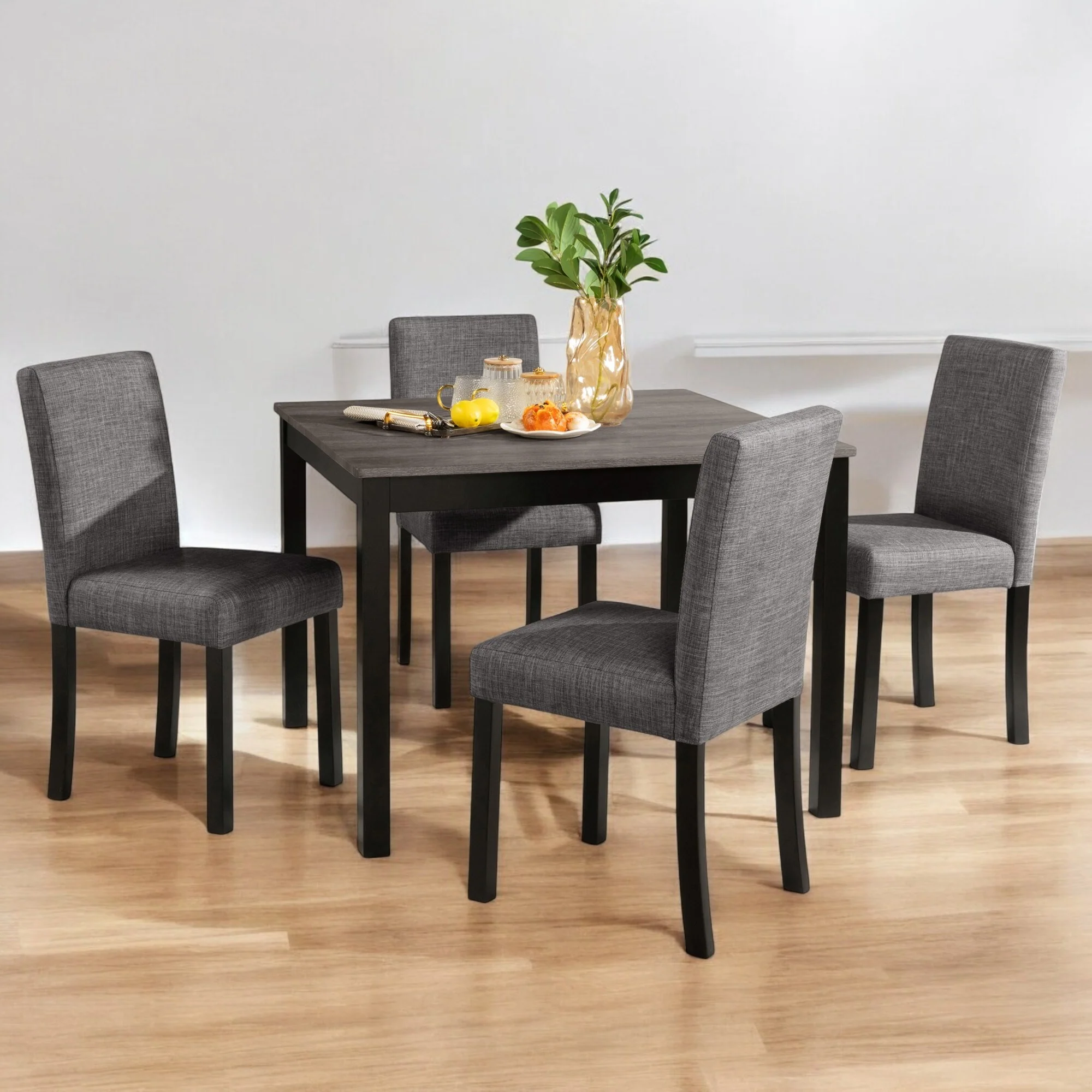 5-Piece Square Dining Table Set with 4 Upholstered Chairs, Wood Kitchen Table Set for Small Spaces and Dining Room