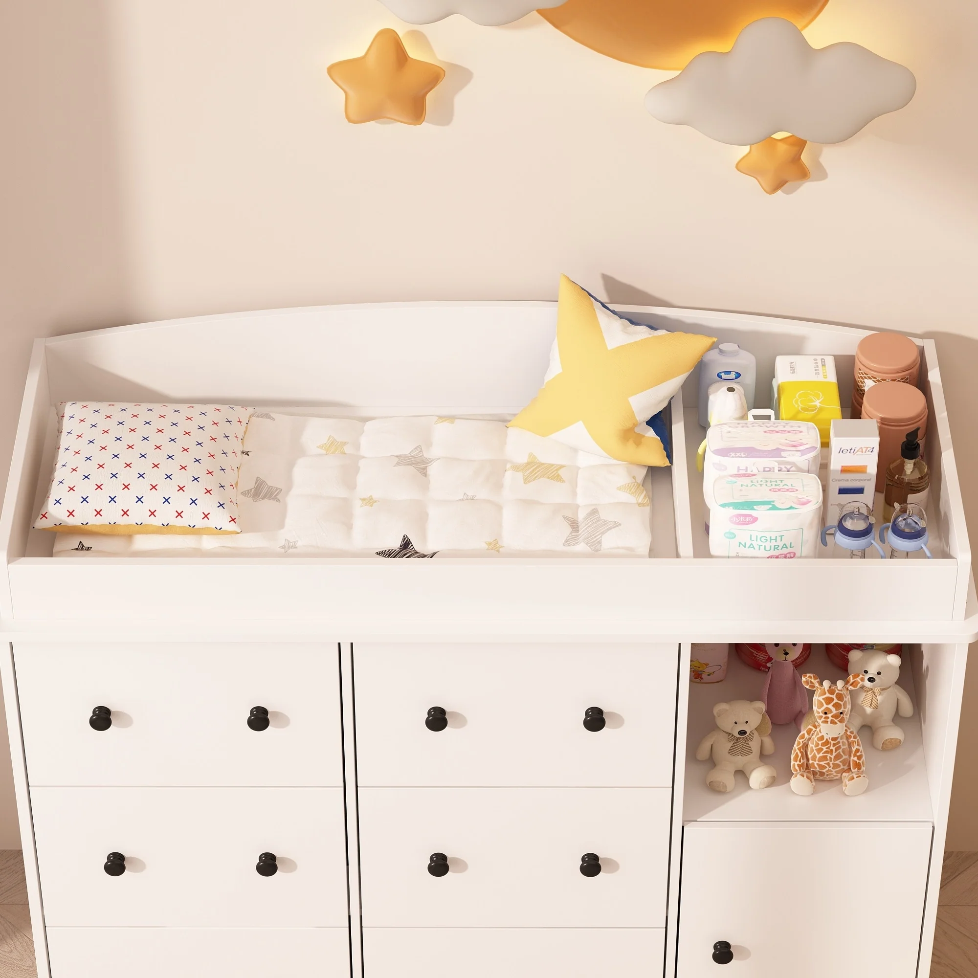 Safe and Stylish Diaper Changing Table White Dresser Chest Of Drawer