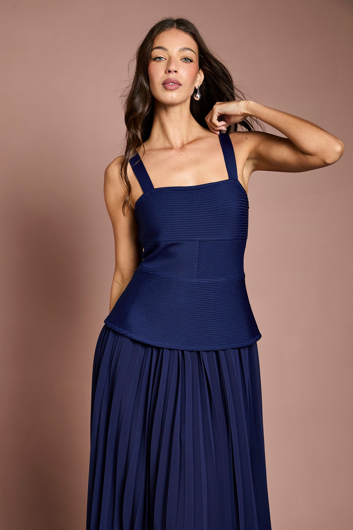 Coast Bandage Bodice Midi Dress With Pleated Skirt