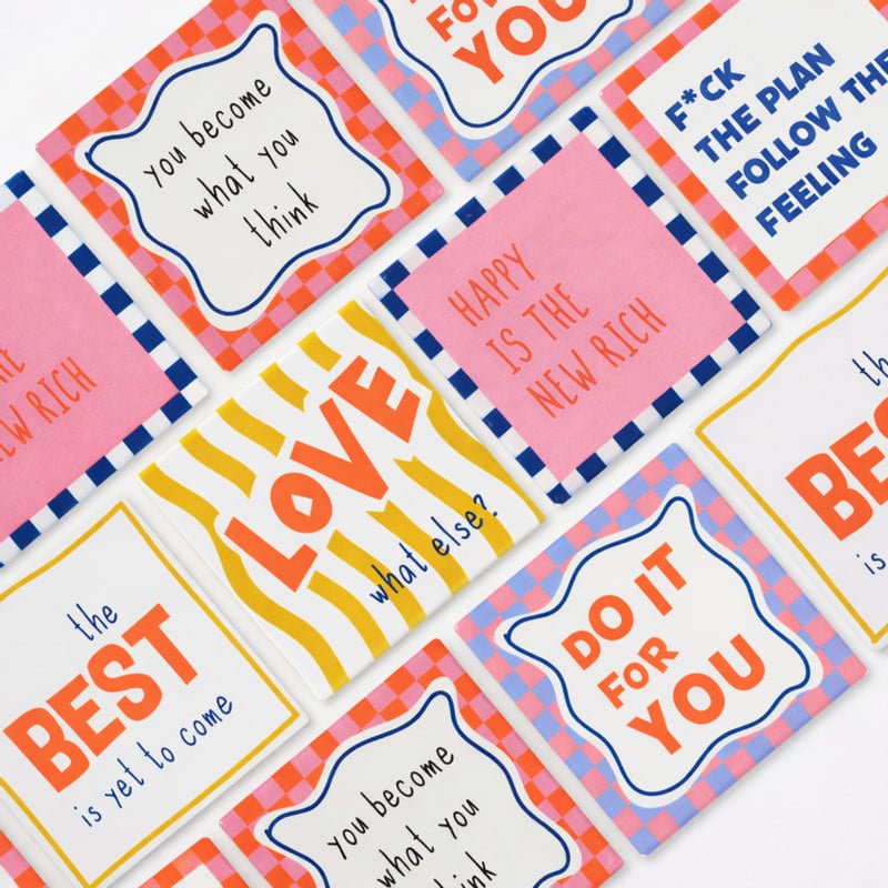 Tegeltje happy is the new rich - multikleur - 10x10x0.5 cm - Happy at Home by Sanny