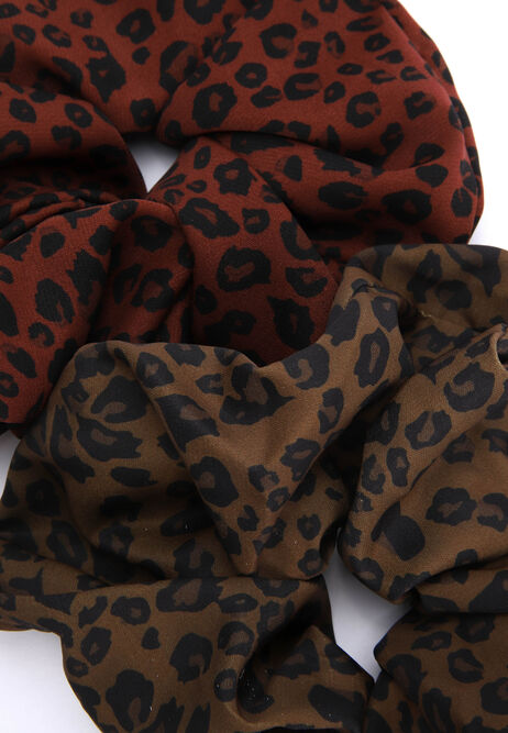Womens 2pk Brown Animal Print Scrunchies